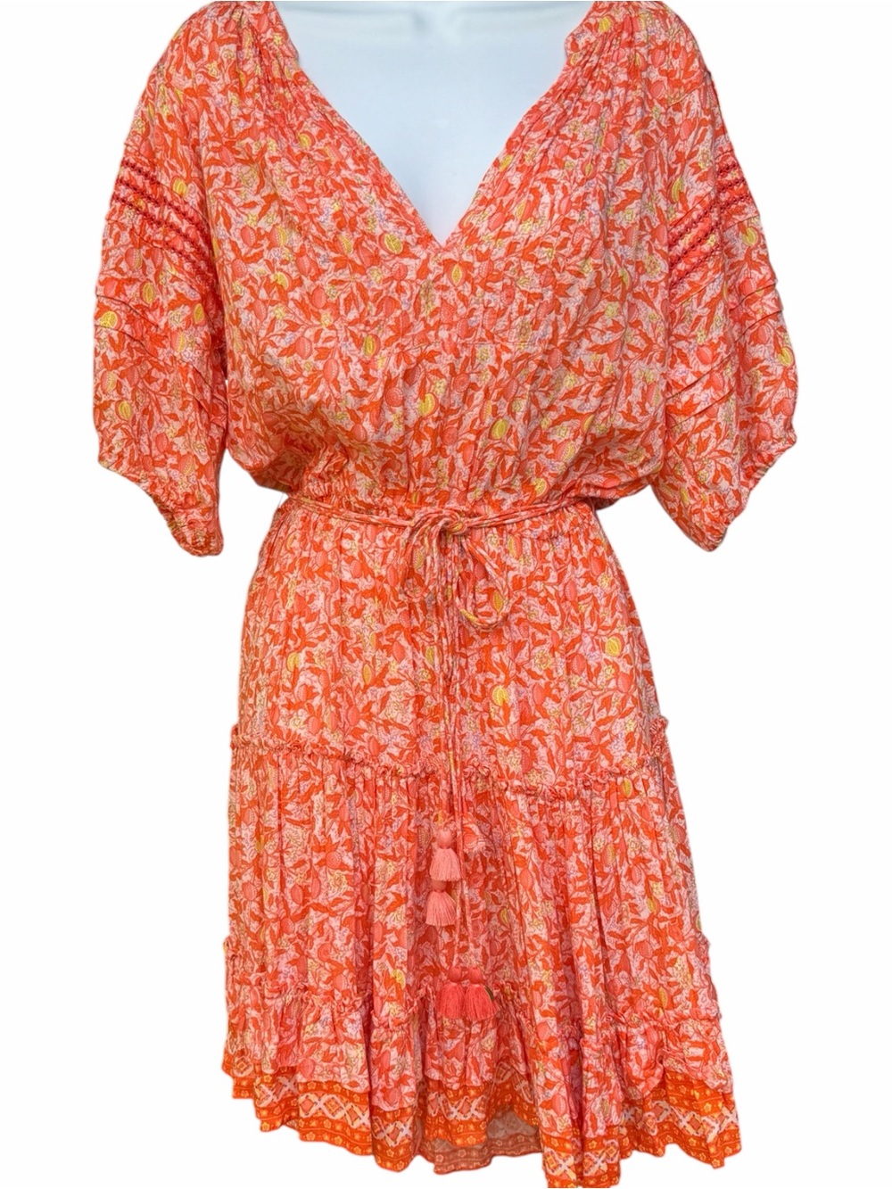 POUPETTE ST BARTH Bona V Mini Dress Orange Lemon Print NWT Size Medium